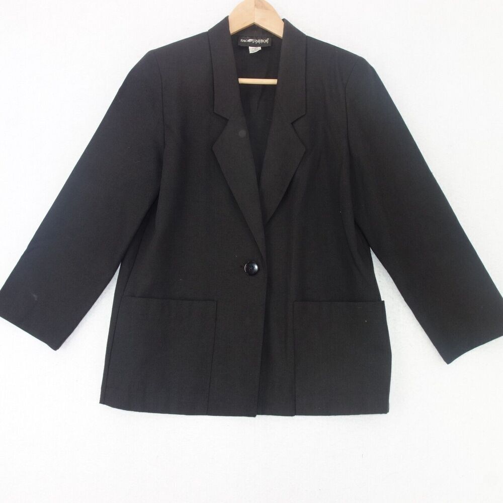 Vintage Sag Harbor Petite Classic Black Blazer Jacket Y2K Womens 8P